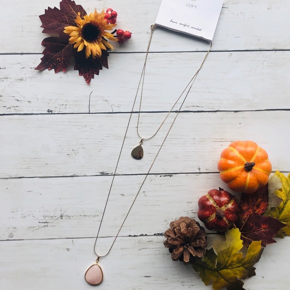 NWT LOFT Gold 2-Piece Stone Pendant Necklace - Picture 10 of 10